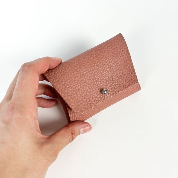 Real Pebbled Leather Business Card Case - Blush Pink - Picture 3 of 4